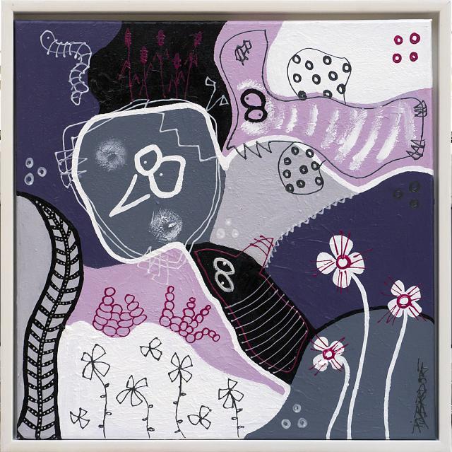 Lyserøde og lilla fugle